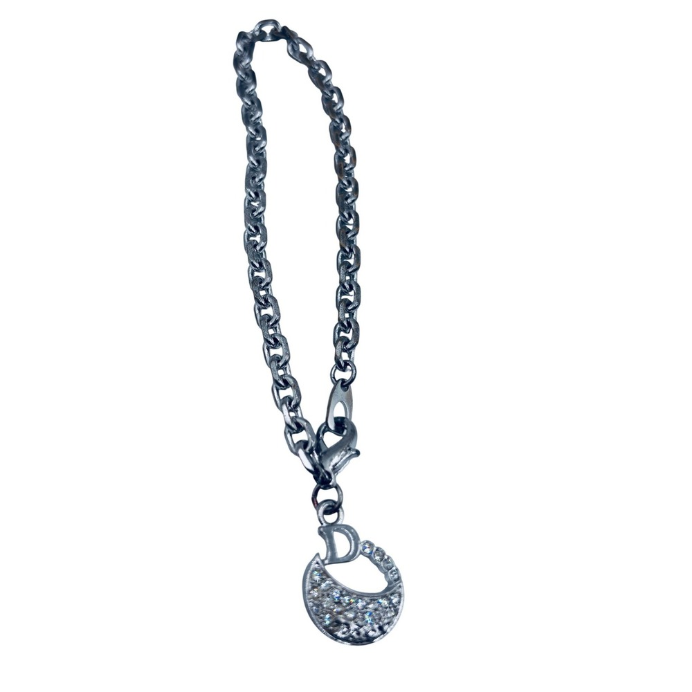 Christian Dior Silver Crystal Moon Saddle Bag Charm Bracelet Logo D Pendant 4in - Picture 3 of 6